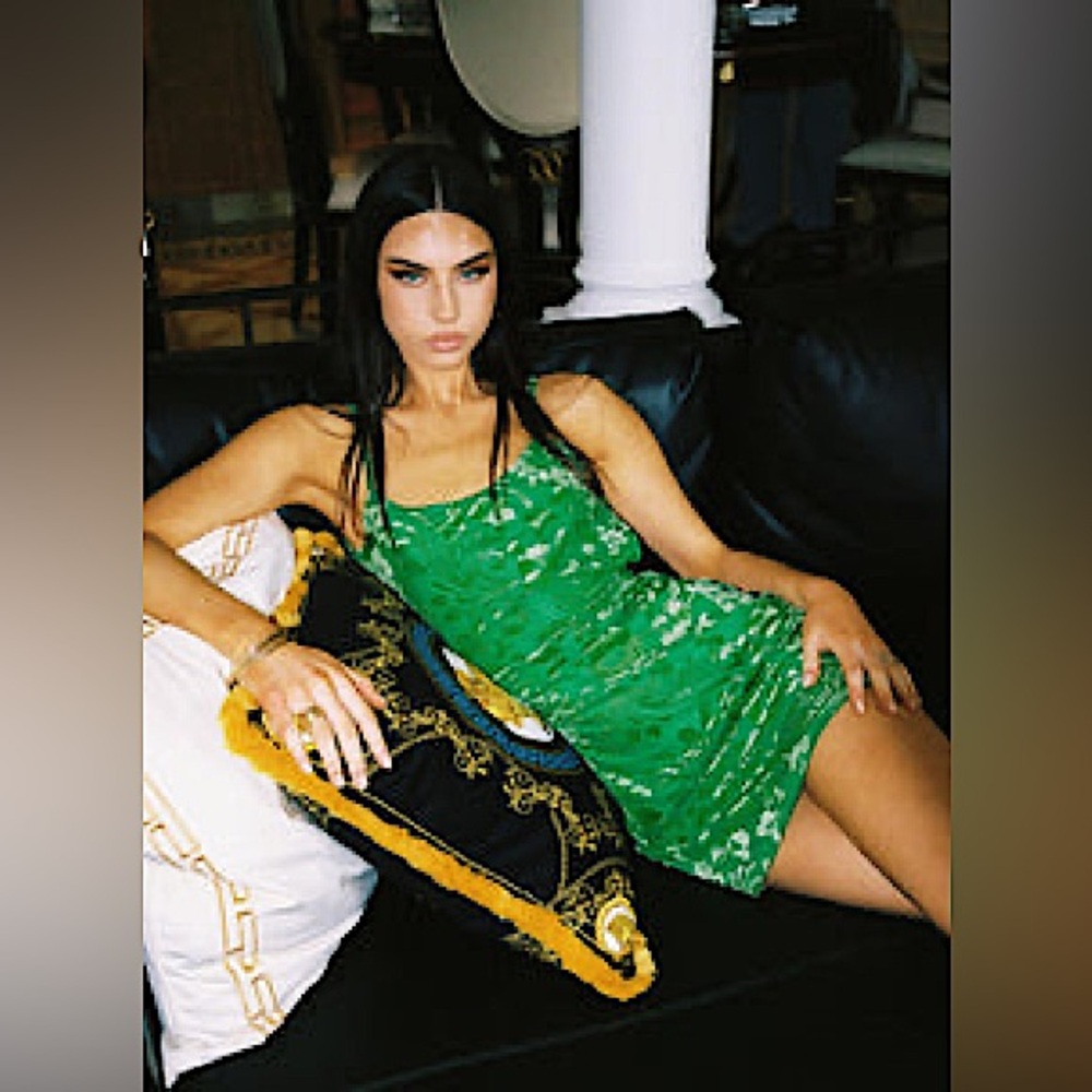 Princess Polly Green Burn Out Velvet Bodycon Mini Dress US 2